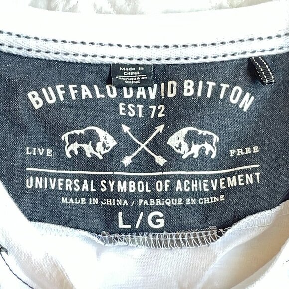 Buffalo David Bitton Men's Long Sleeve Tee White with Black Faux Leather Stripes - Picture 6 of 11